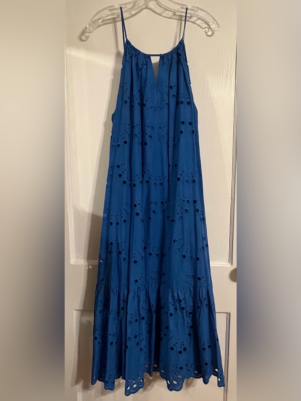 Belle Badgley Mischka Cobalt Eyelet Maxi Dress sz6 NWT